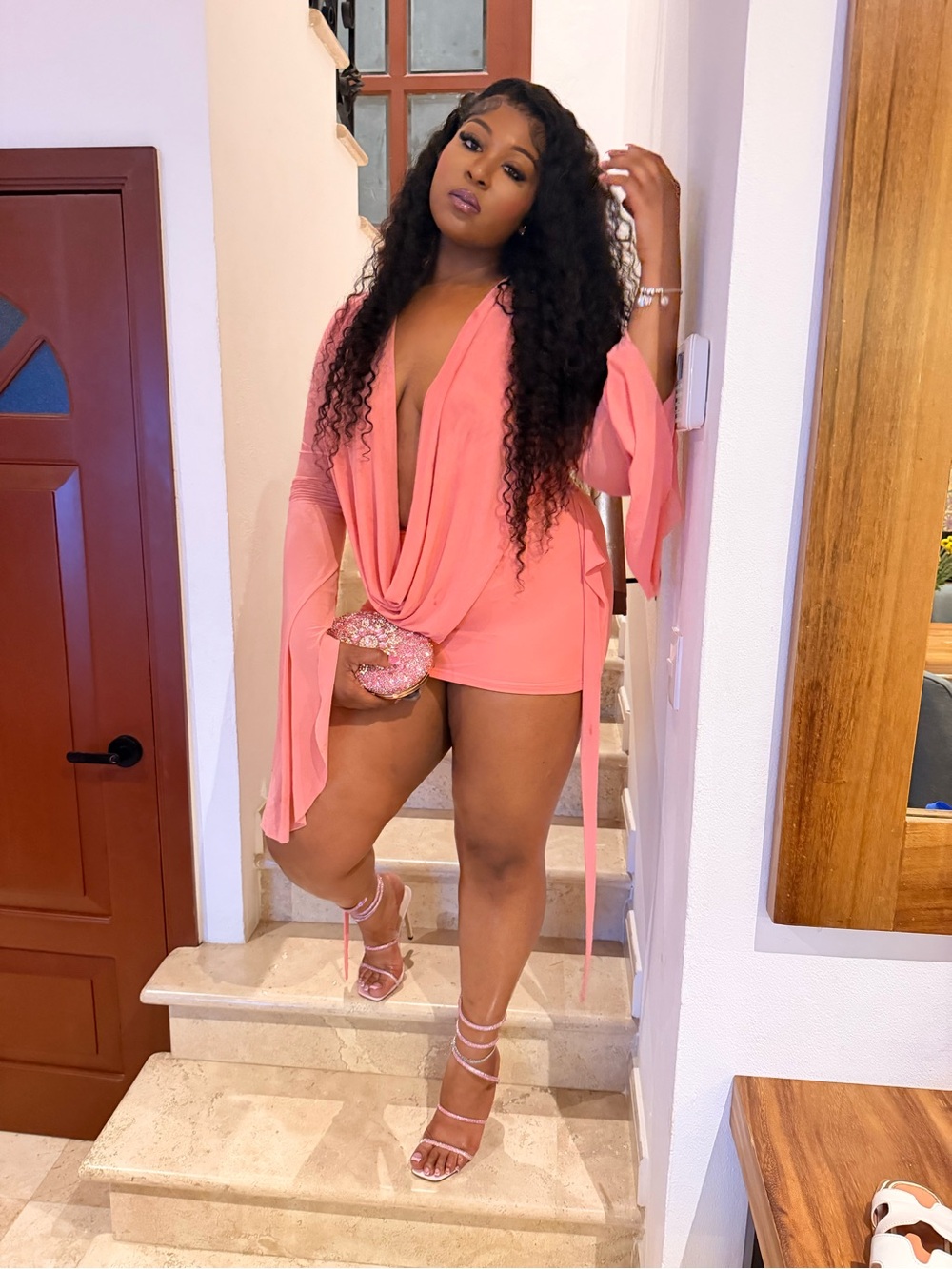 Coral Pink Draped Romper
